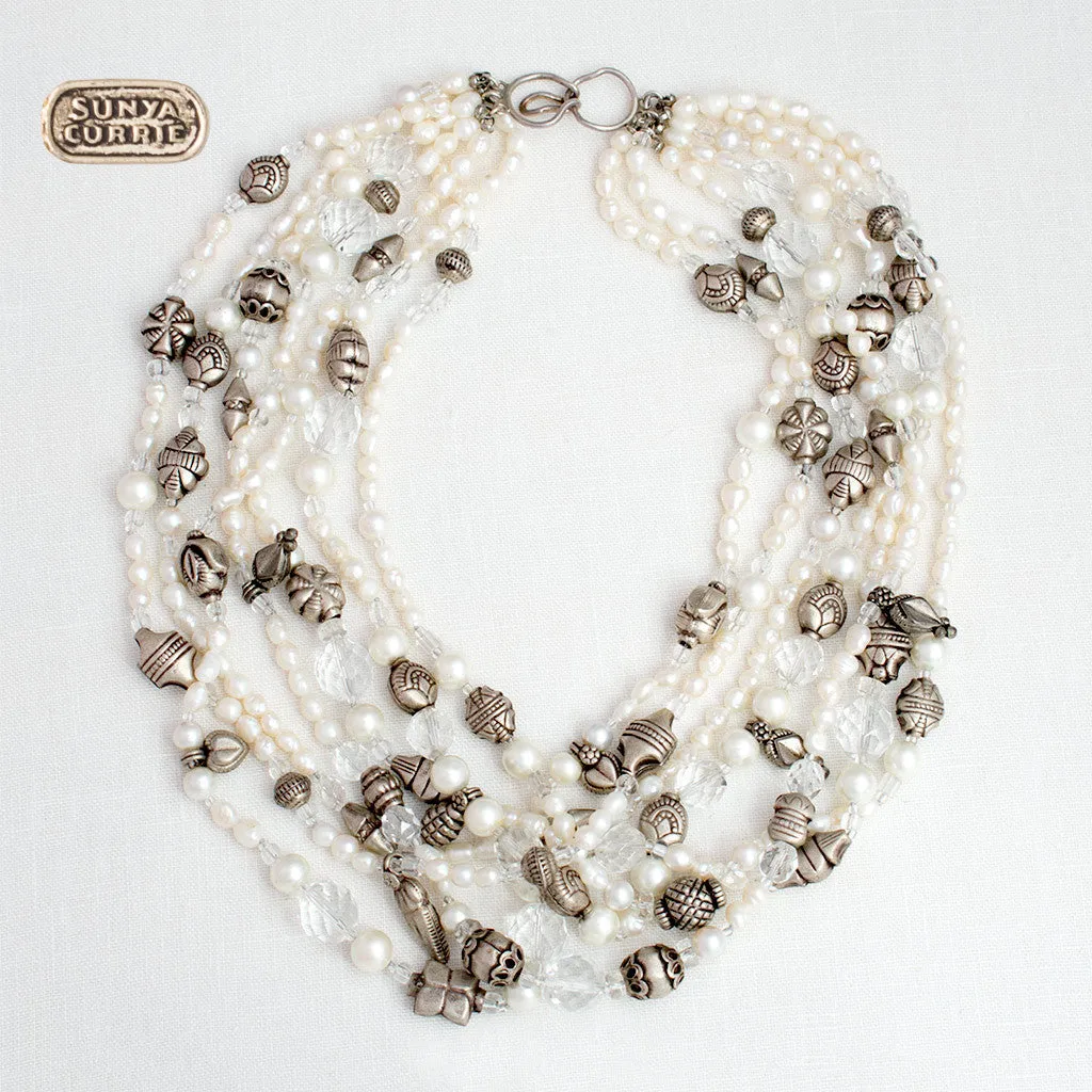 Pearl, Crystal, and Antique Silver Choker