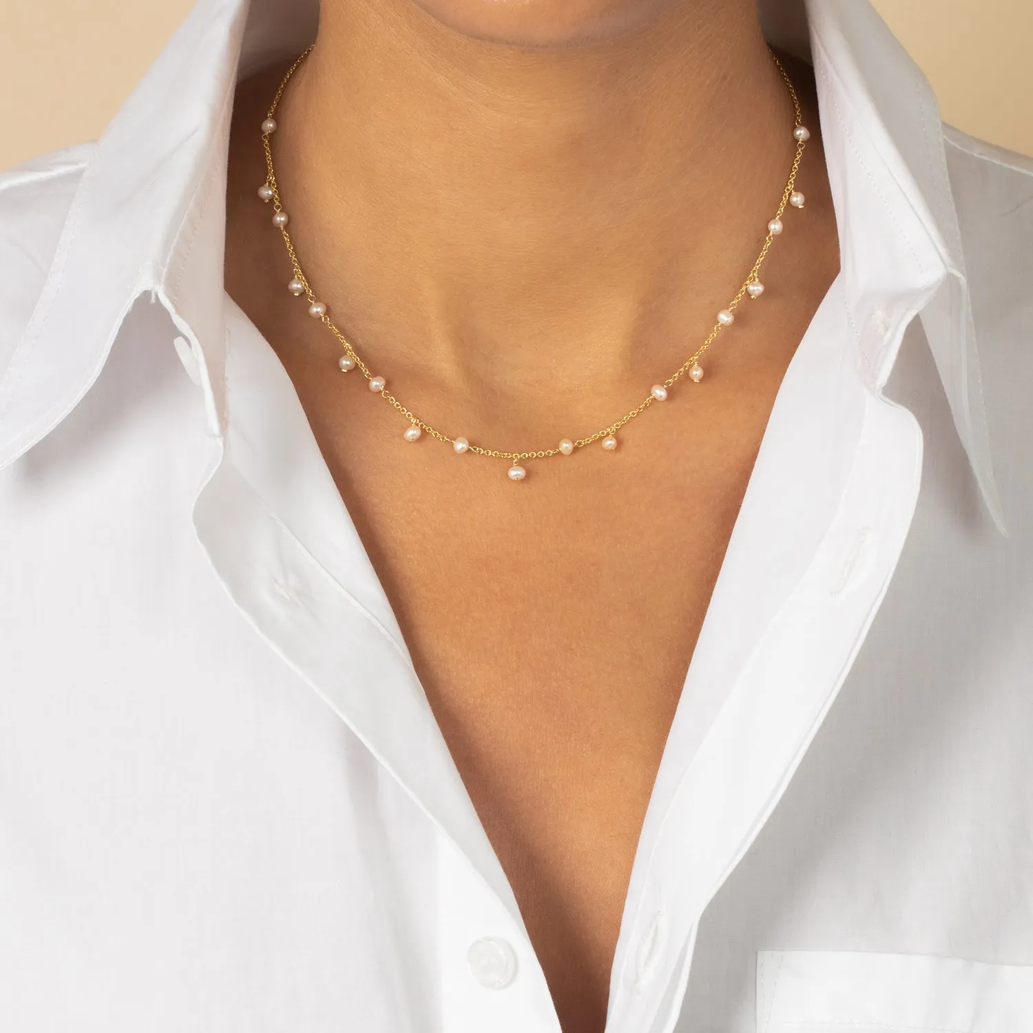 Pearl Embedded X Shaker Necklace