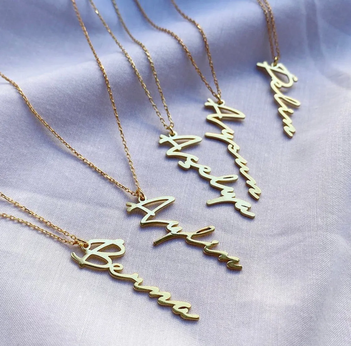 Personalized cursive name necklace silver gold plated