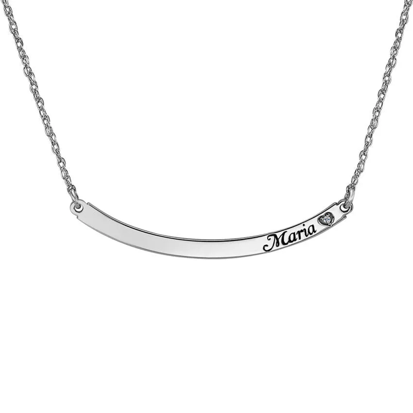 Personalized Curved Bar Necklace with Diamond