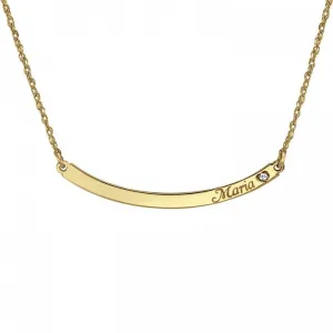 Personalized Curved Bar Necklace with Diamond