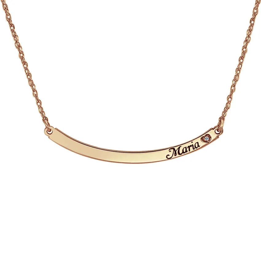 Personalized Curved Bar Necklace with Diamond