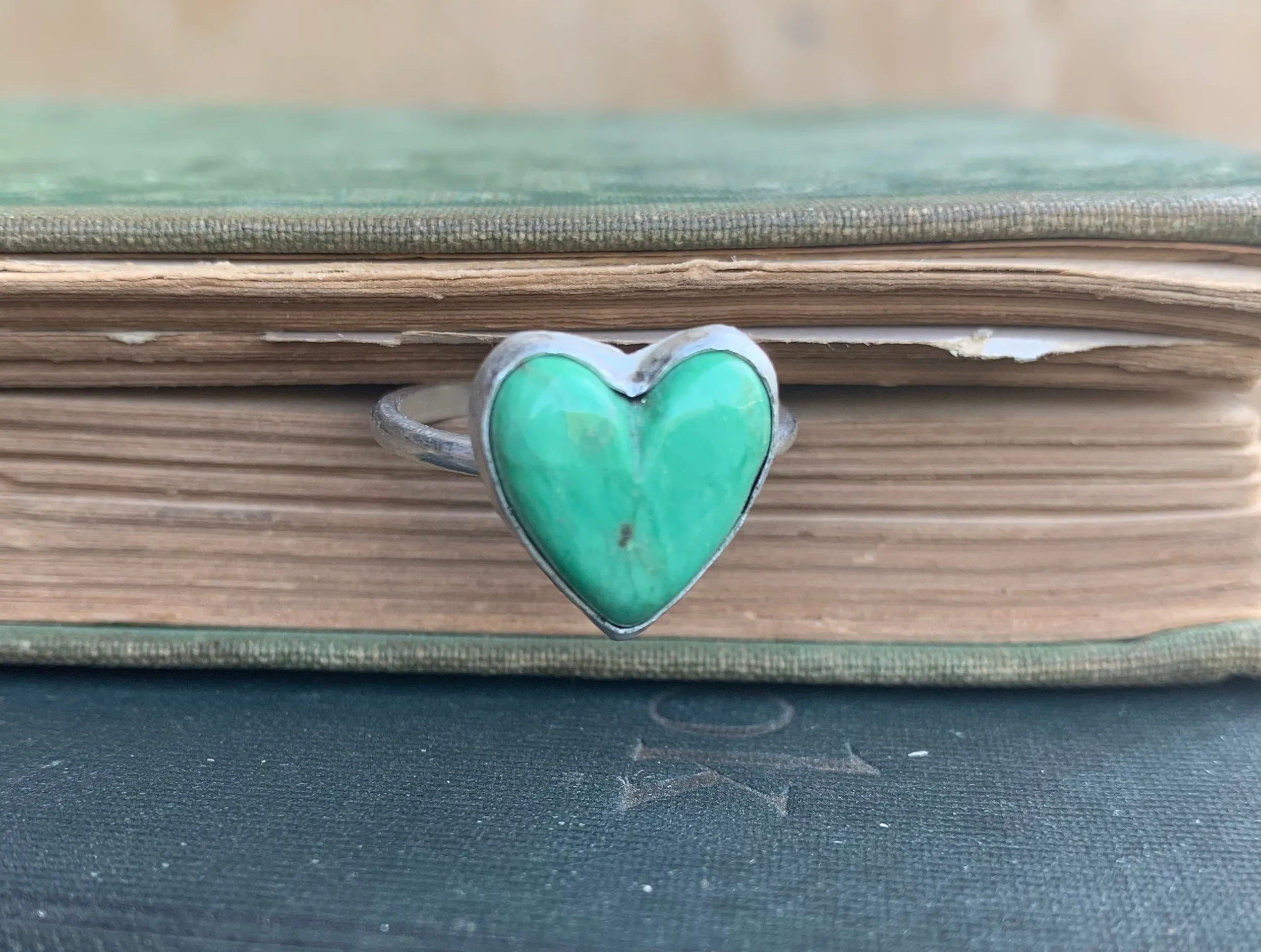 Petite Green Turquoise Heart Ring