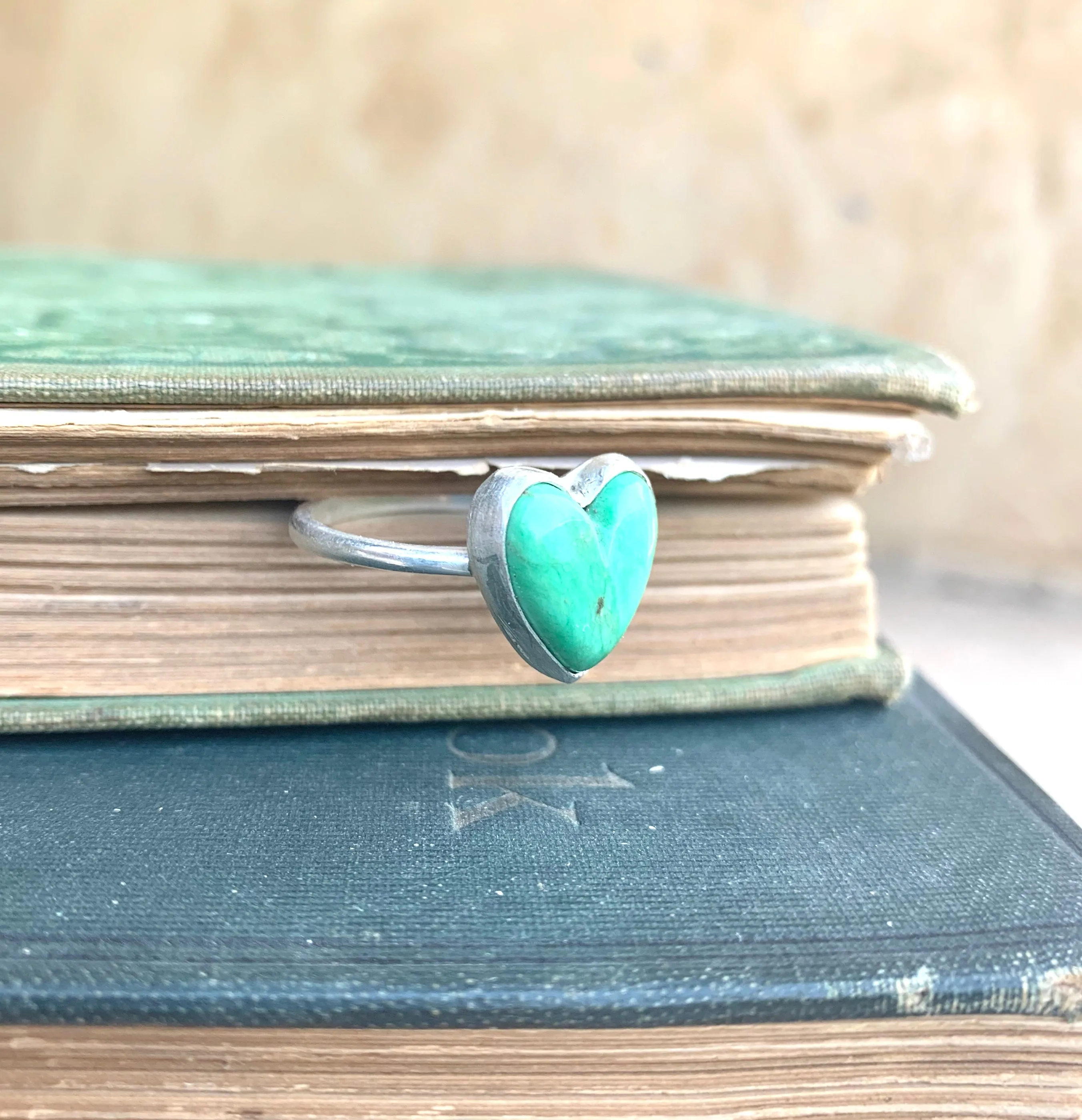 Petite Green Turquoise Heart Ring