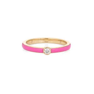 Pink Enamel Diamond Ring Sz 6.5 14k Yellow Gold Stacking Band Fine Jewelry