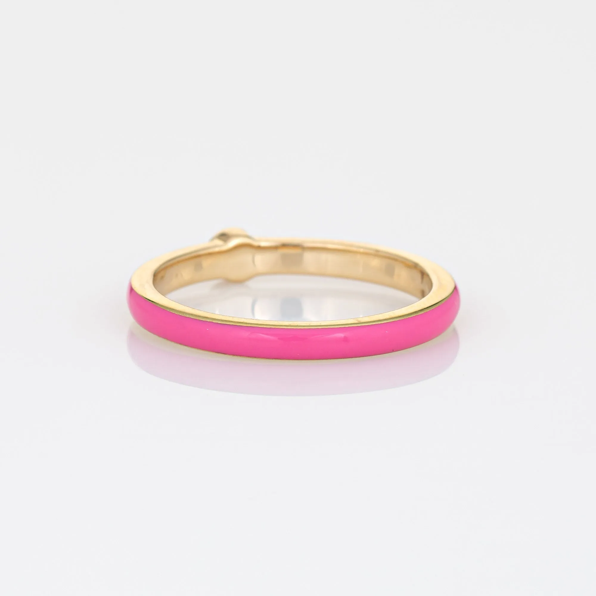 Pink Enamel Diamond Ring Sz 6.5 14k Yellow Gold Stacking Band Fine Jewelry