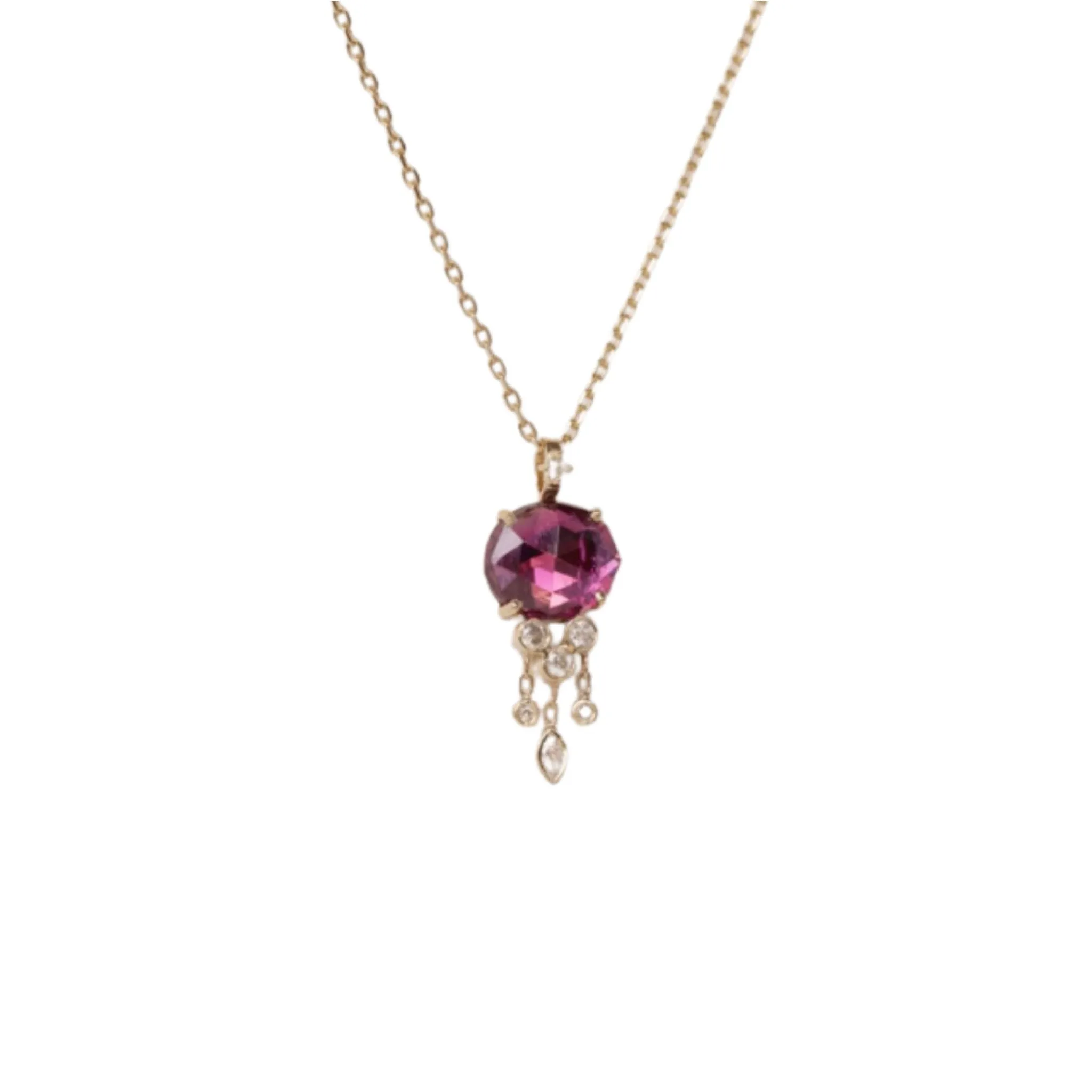 pink tourmaline & dangling diamonds jellyfish necklace
