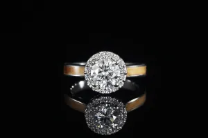 PLATINUM BETHLEHEM OLIVE WOOD DIAMOND HALO RING