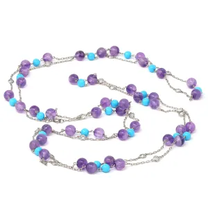 Platinum Station Necklace with Amethyst Turquoise and Diamonds