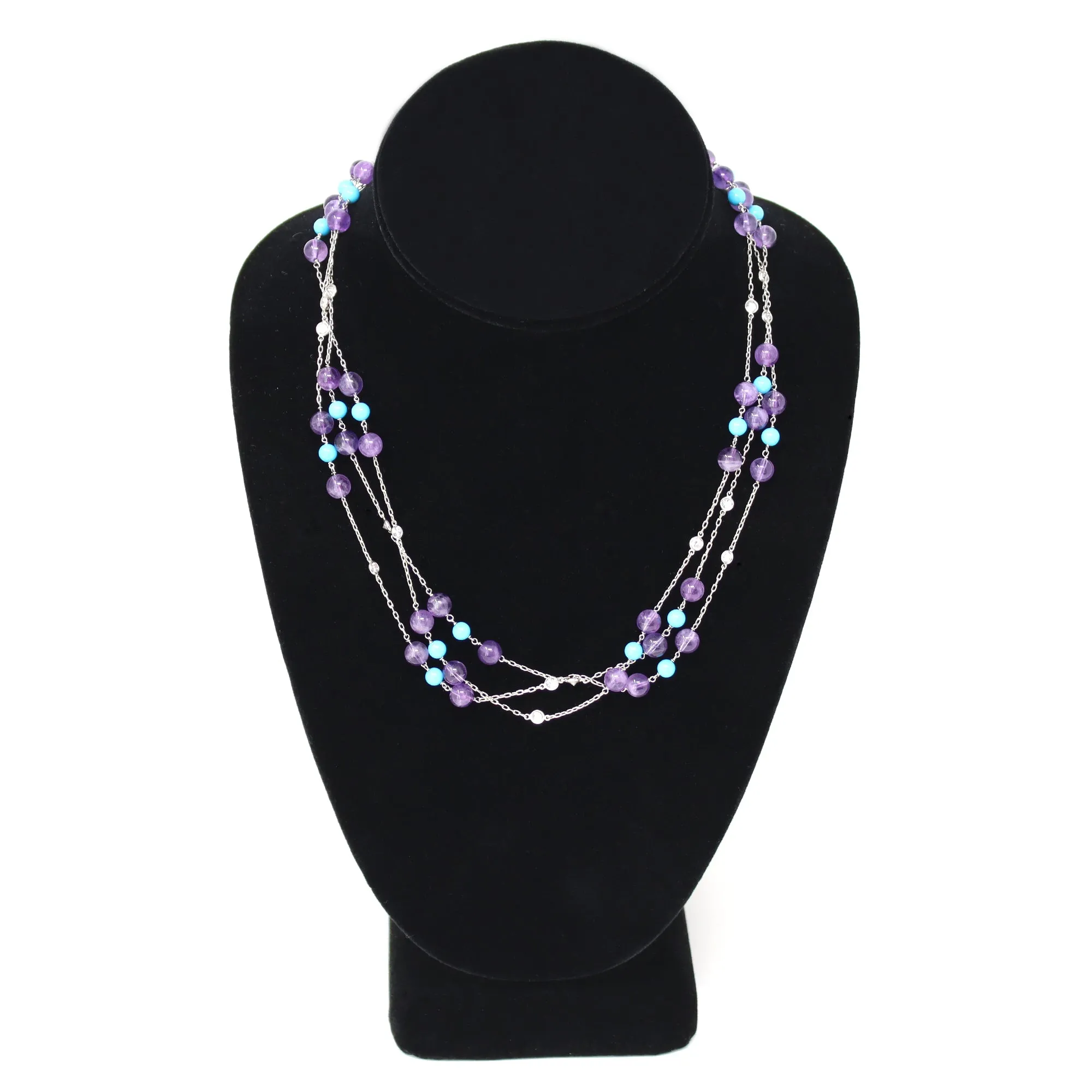 Platinum Station Necklace with Amethyst Turquoise and Diamonds
