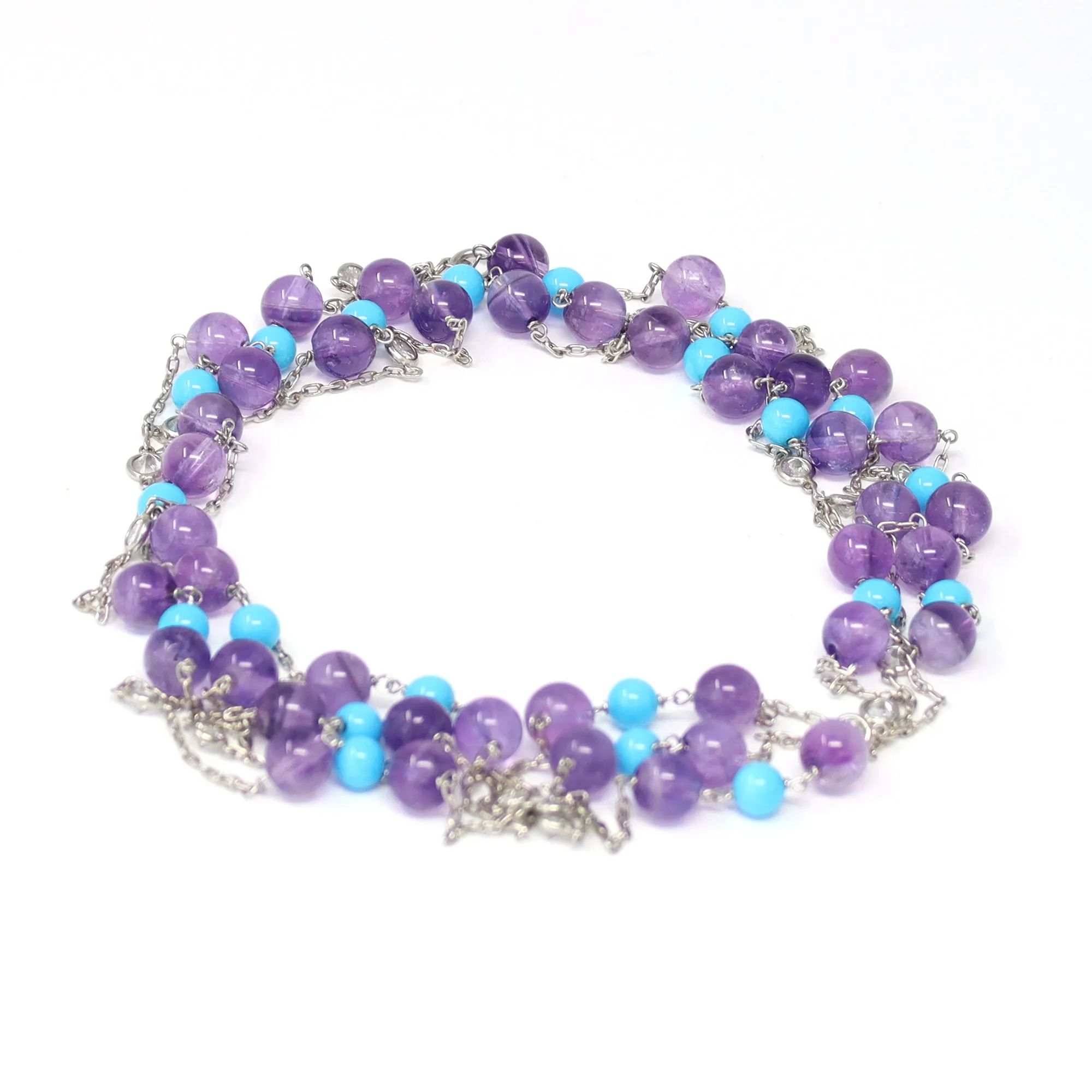 Platinum Station Necklace with Amethyst Turquoise and Diamonds