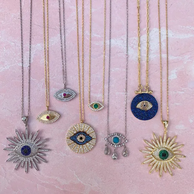 "Diamond Tears" Sterling silver eye necklace