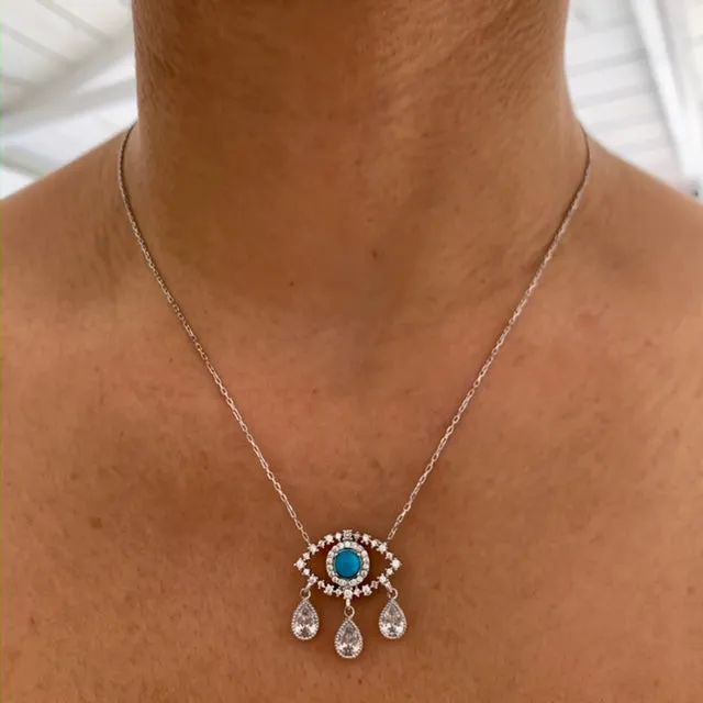 "Diamond Tears" Sterling silver eye necklace