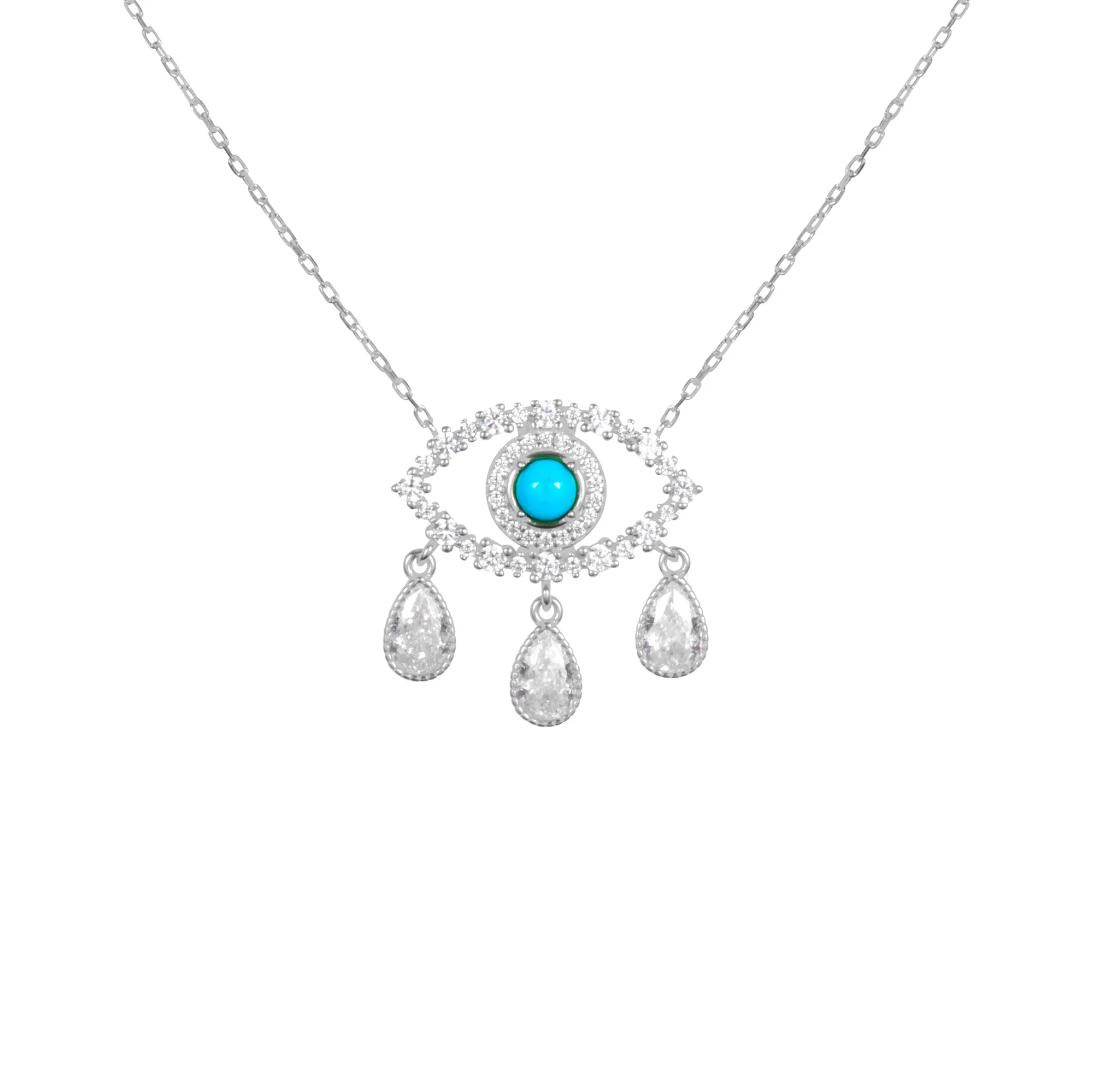 "Diamond Tears" Sterling silver eye necklace