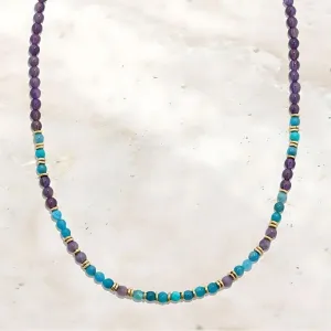 "Healing and Gratitude" Apatite and Amethyst Delicate Gemstone Necklace