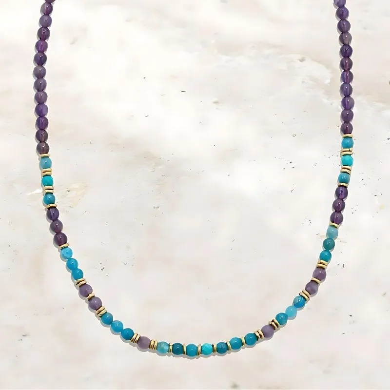 "Healing and Gratitude" Apatite and Amethyst Delicate Gemstone Necklace
