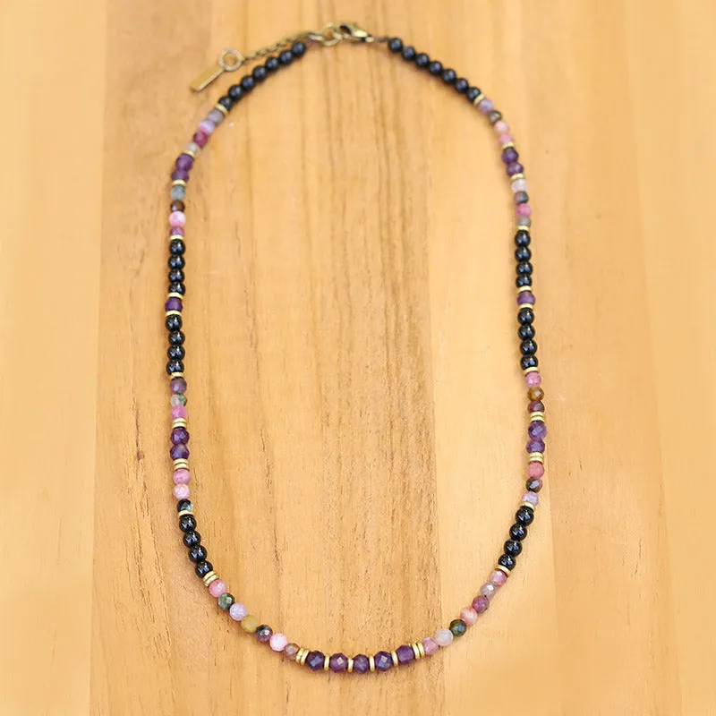 "Protection and Good Energy" Watermelon Tourmaline and Black Tourmaline Necklace
