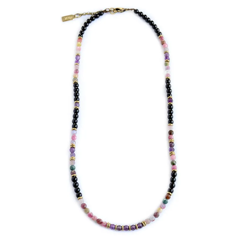 "Protection and Good Energy" Watermelon Tourmaline and Black Tourmaline Necklace