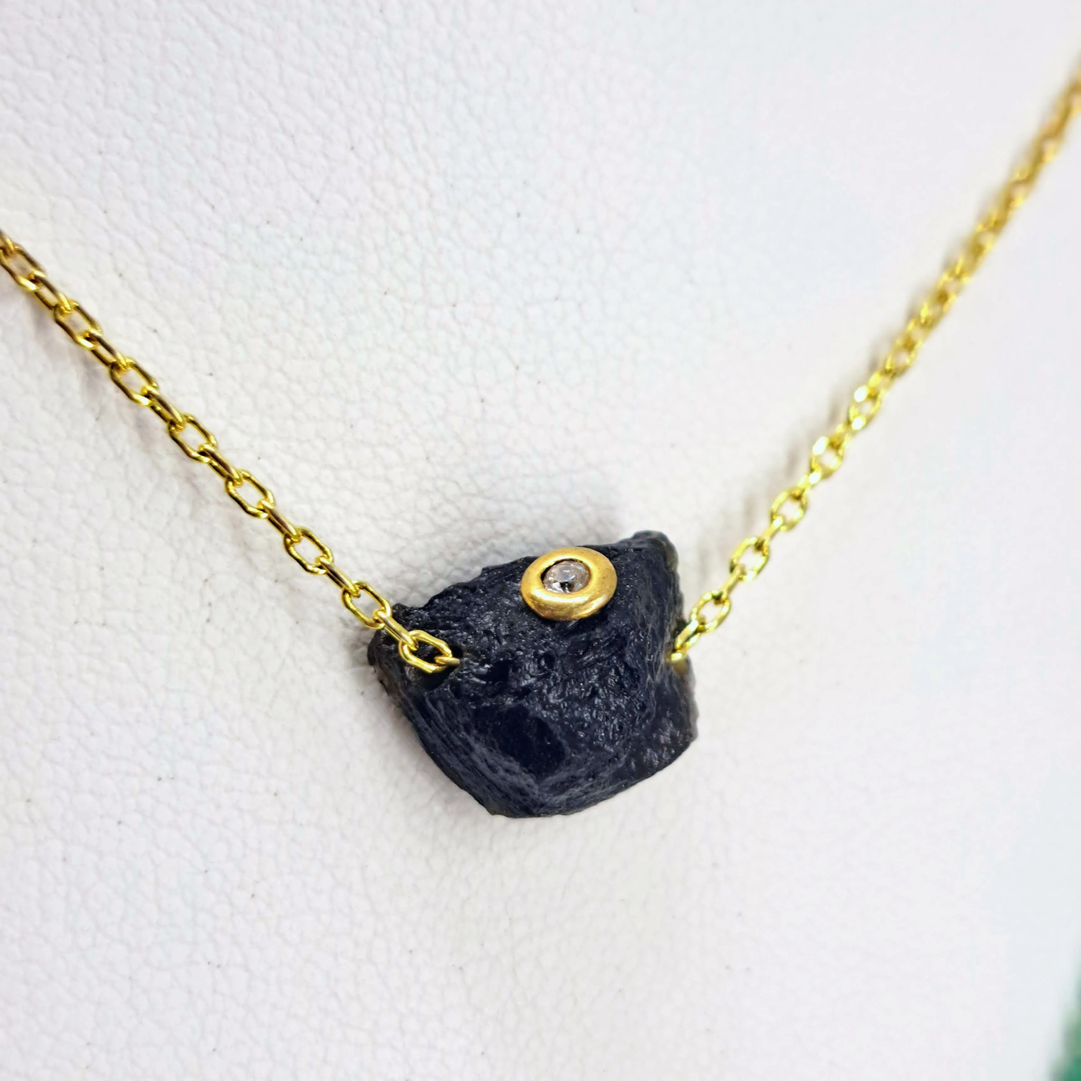 "Space Candy!" 20" - 22" Necklace - Tektite, Diamond, 18k Gold Sterling
