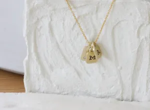 "Tamar" Pendant - Solid Gold 3 Charms 2 Initials 1 Diamond