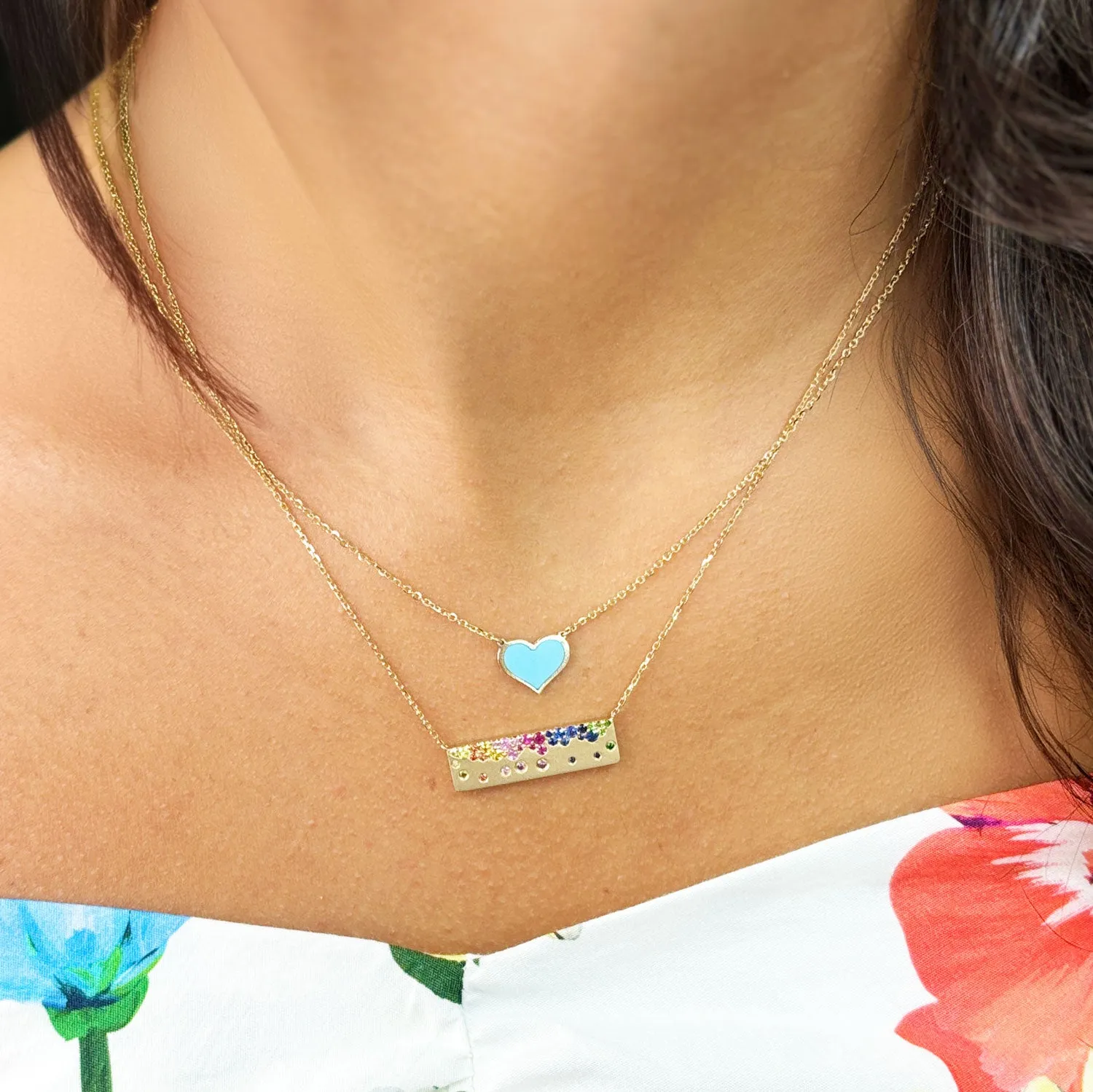 Rainbow Sapphire Confetti Bar Necklace