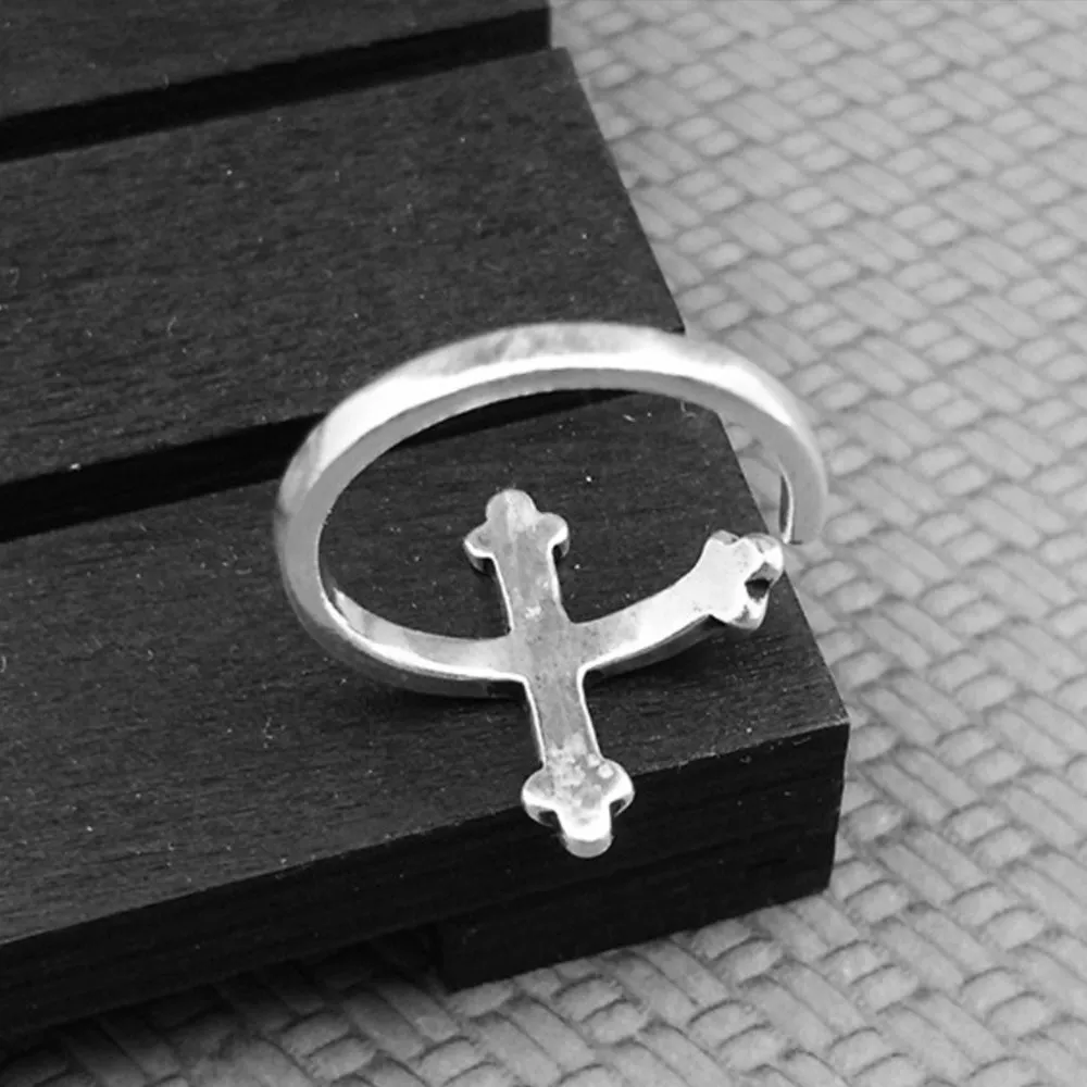 Real Solid 925 Sterling Silver Ring Cross Simple Punk Jewelry Open Size 6 7 8 9 10