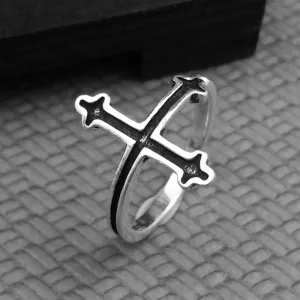 Real Solid 925 Sterling Silver Ring Cross Simple Punk Jewelry Open Size 6 7 8 9 10
