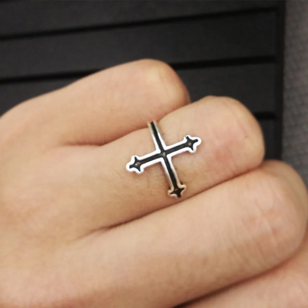 Real Solid 925 Sterling Silver Ring Cross Simple Punk Jewelry Open Size 6 7 8 9 10