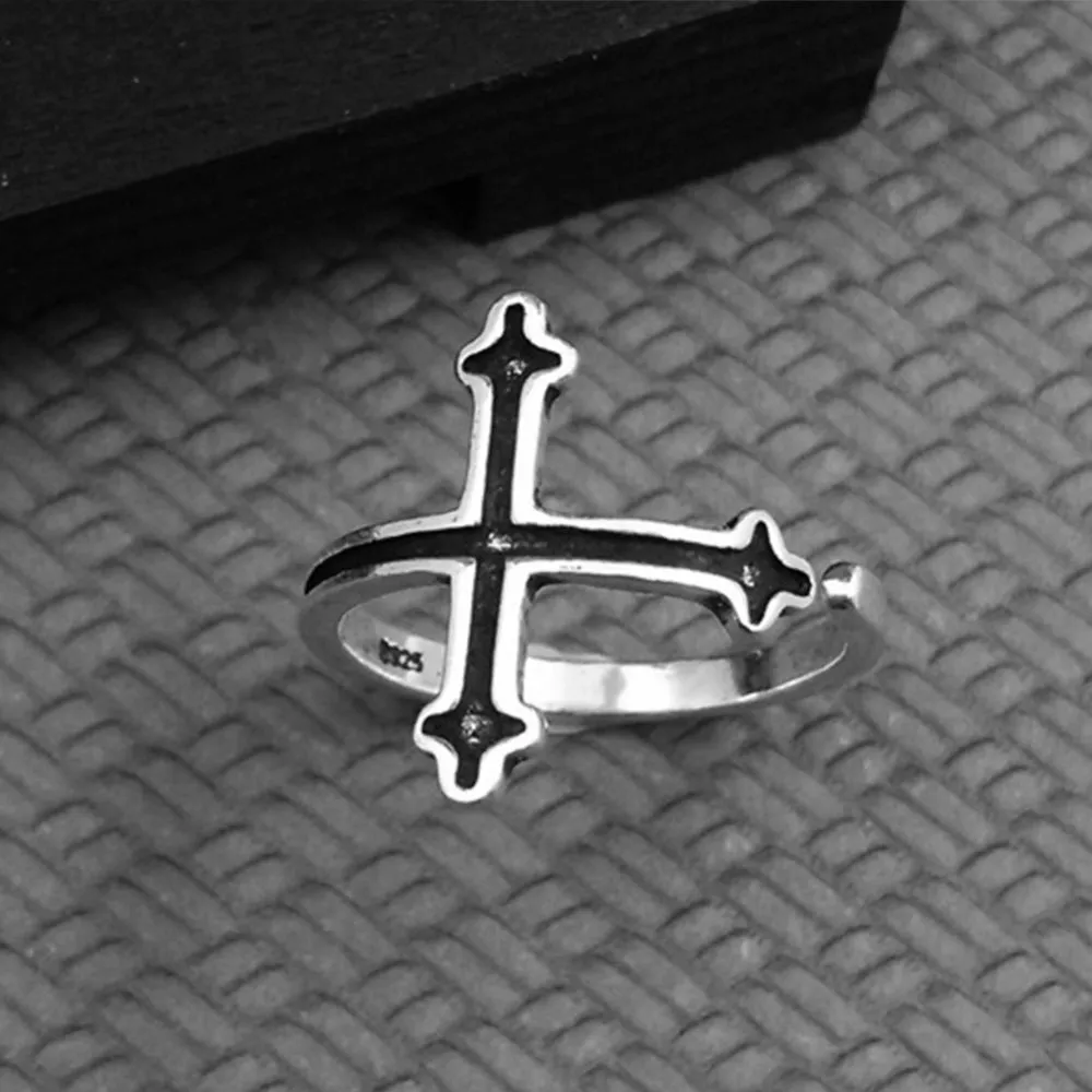 Real Solid 925 Sterling Silver Ring Cross Simple Punk Jewelry Open Size 6 7 8 9 10