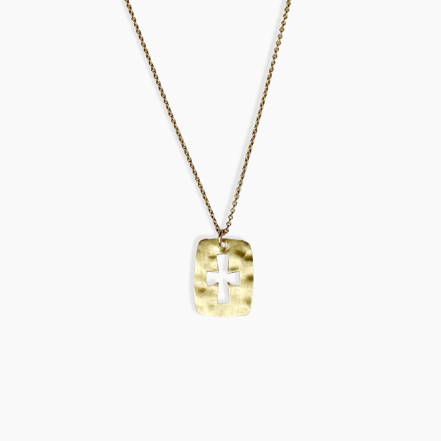 Rectangle Cross Cut Out Necklace 14K Solid Gold