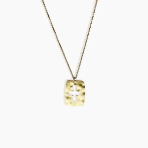 Rectangle Cross Cut Out Necklace 14K Solid Gold