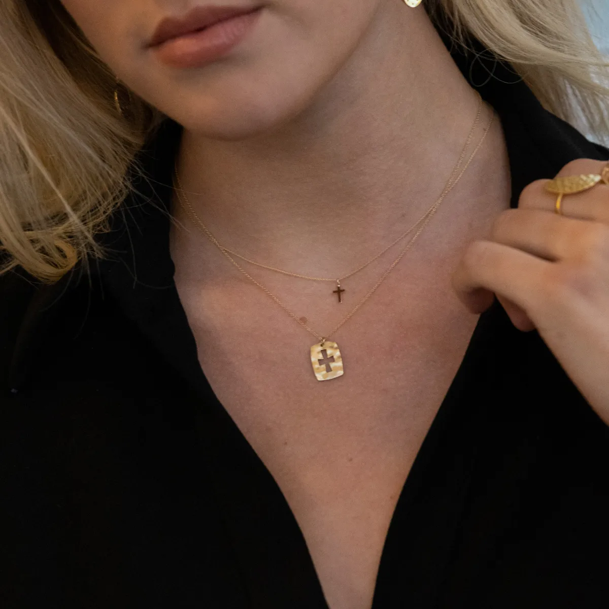 Rectangle Cross Cut Out Necklace 14K Solid Gold