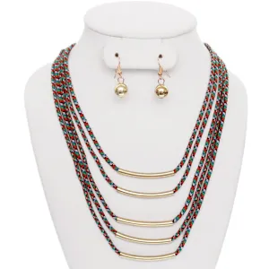 Red Multicolor Layered Thread Necklace Set