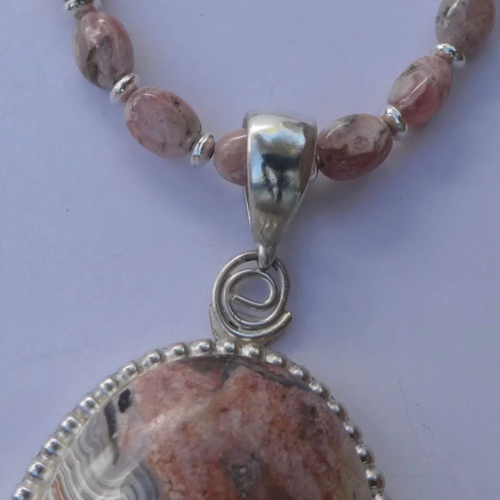 Rhodochrosite Solid Sterling Silver Necklace