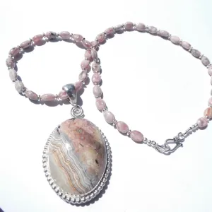 Rhodochrosite Solid Sterling Silver Necklace
