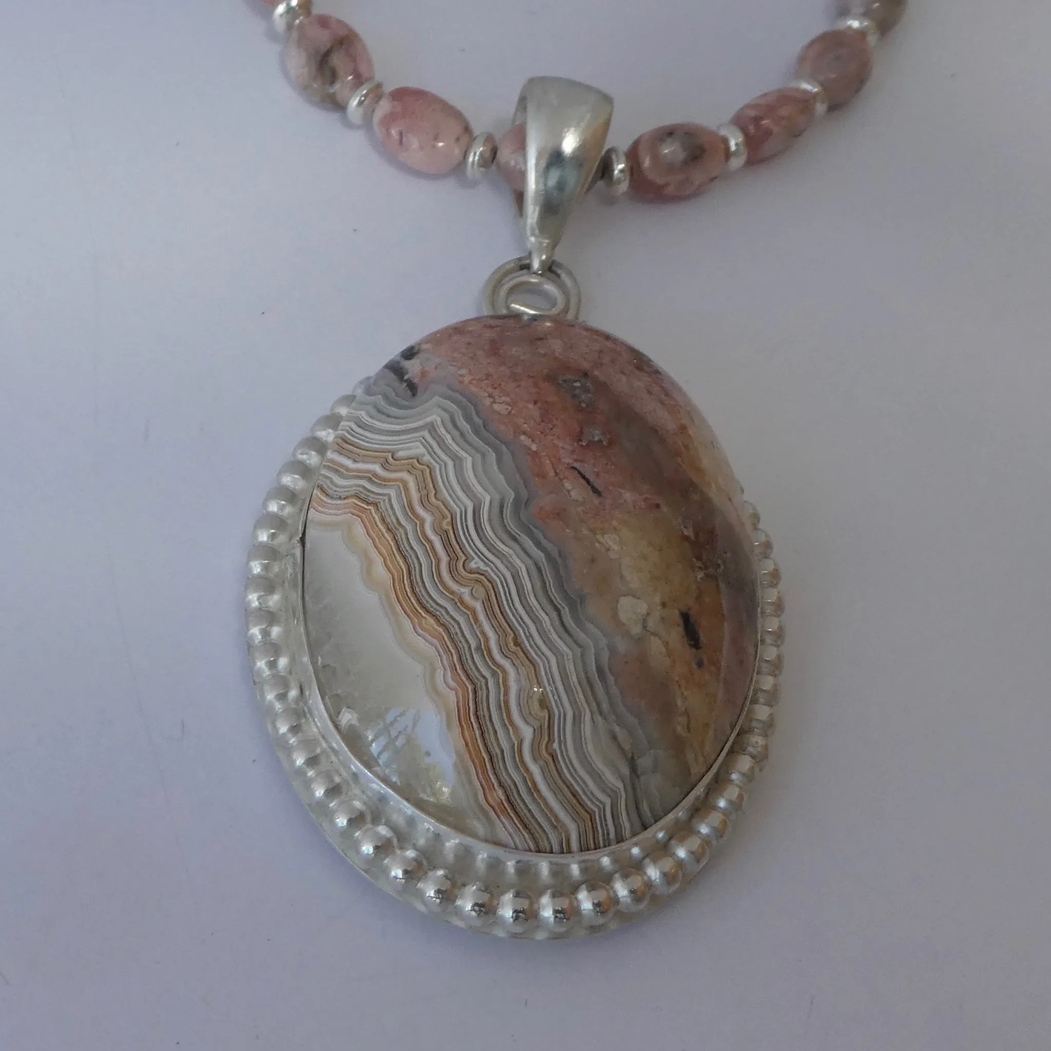 Rhodochrosite Solid Sterling Silver Necklace