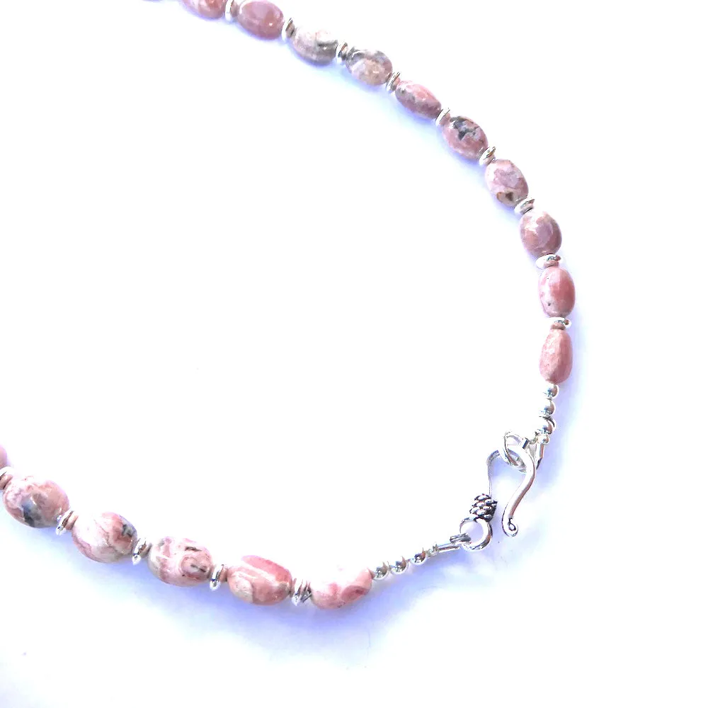 Rhodochrosite Solid Sterling Silver Necklace