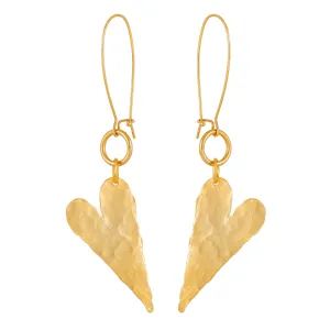 Riley -  Delicate 24K gold heart hammered dangle earrings