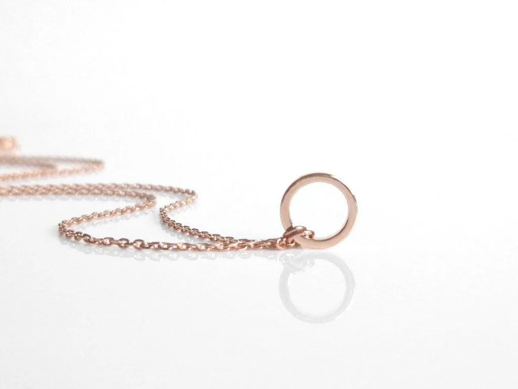 Rose Gold Circle Necklace, tiny circle pendant, small circle pendant, ring pendant, delicate rose gold necklace, minimalist rose gold chain