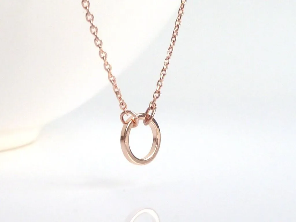 Rose Gold Circle Necklace, tiny circle pendant, small circle pendant, ring pendant, delicate rose gold necklace, minimalist rose gold chain