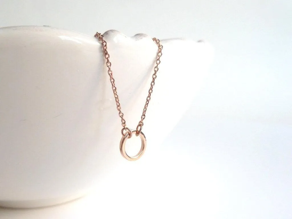 Rose Gold Circle Necklace, tiny circle pendant, small circle pendant, ring pendant, delicate rose gold necklace, minimalist rose gold chain