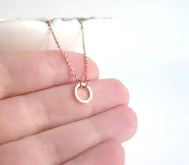 Rose Gold Circle Necklace, tiny circle pendant, small circle pendant, ring pendant, delicate rose gold necklace, minimalist rose gold chain