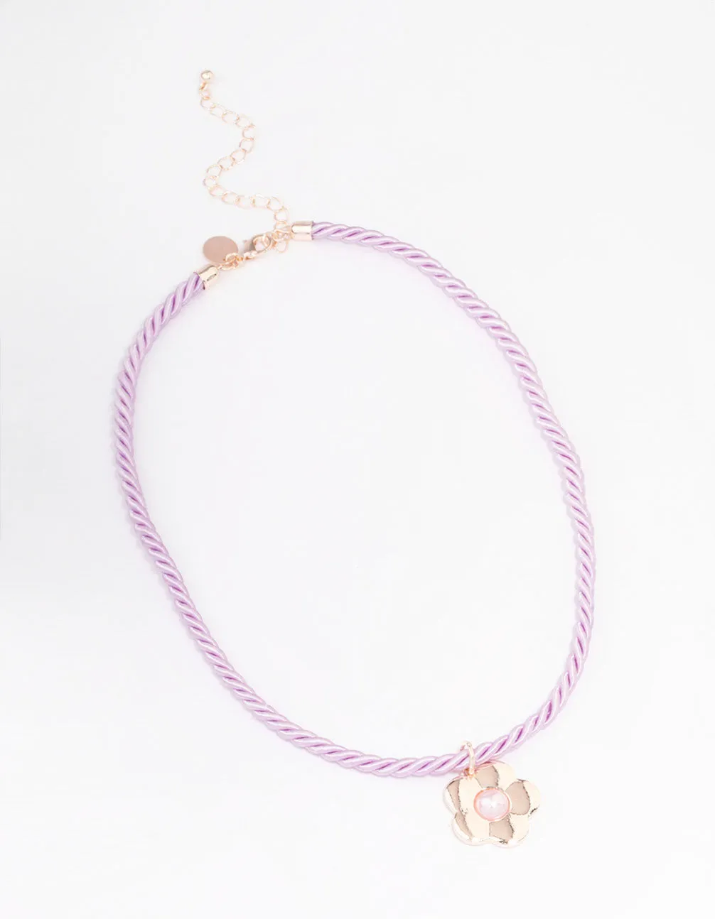 Rose Gold Twisted Cord Pearly Flower Necklace