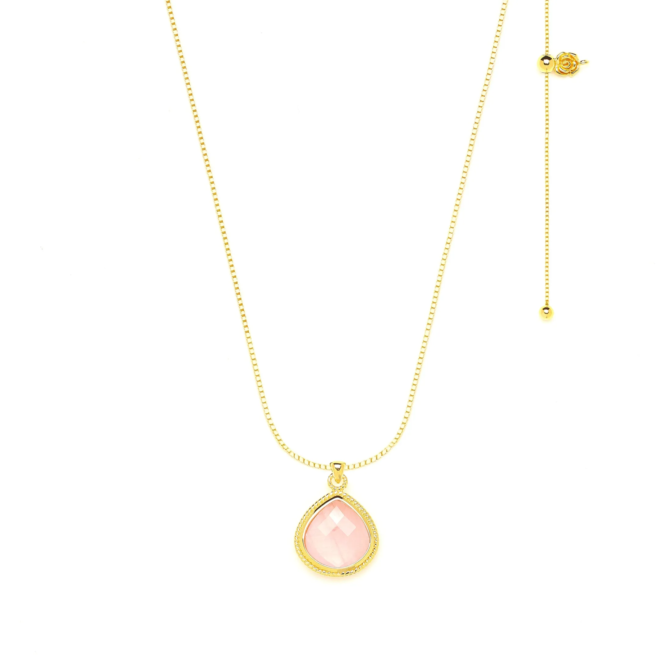 Rose Quartz Compassionate Heart Adjustable Necklace, 18K Gold