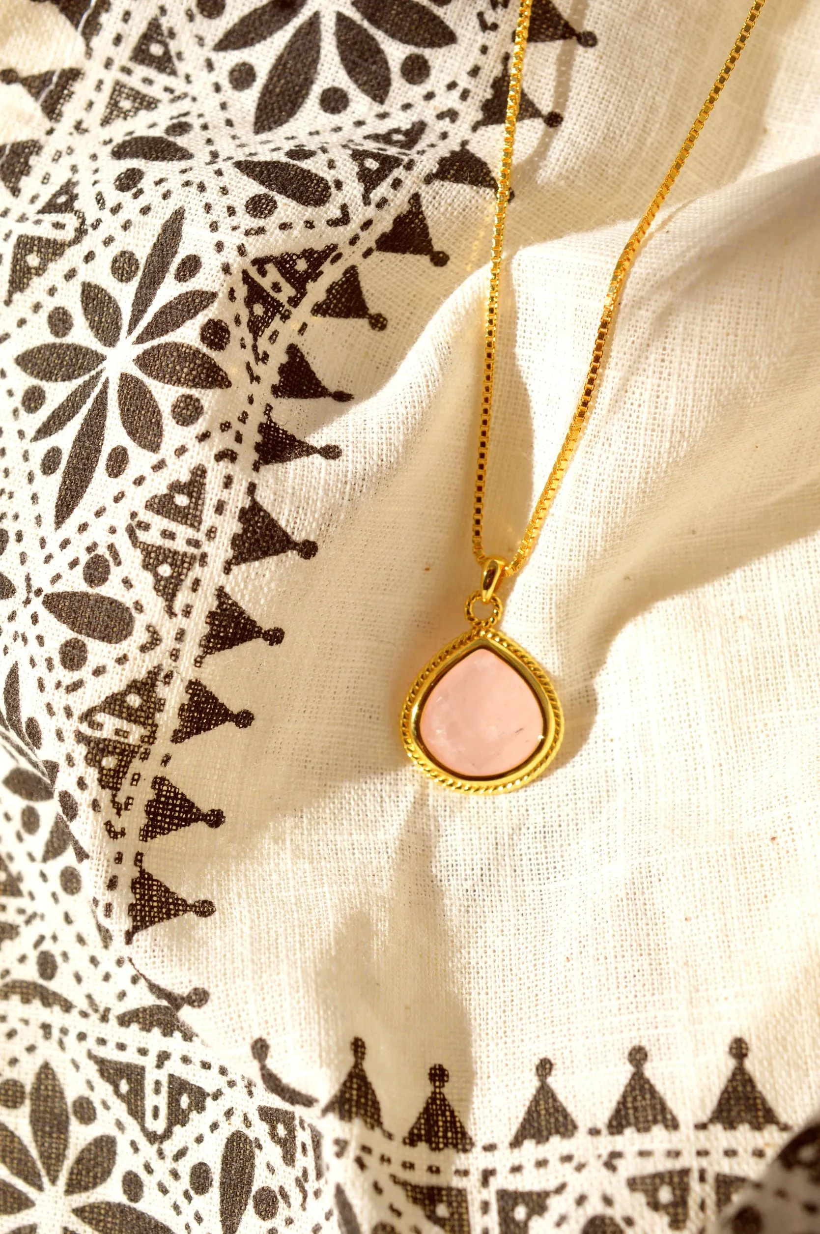 Rose Quartz Compassionate Heart Adjustable Necklace, 18K Gold