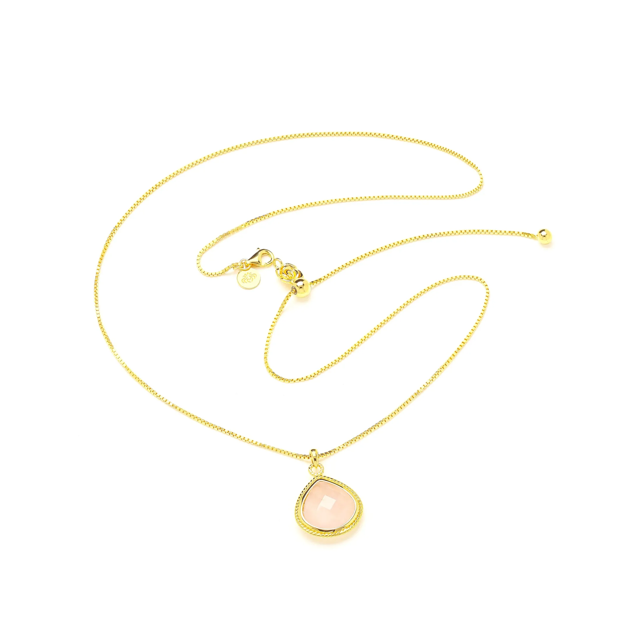 Rose Quartz Compassionate Heart Adjustable Necklace, 18K Gold
