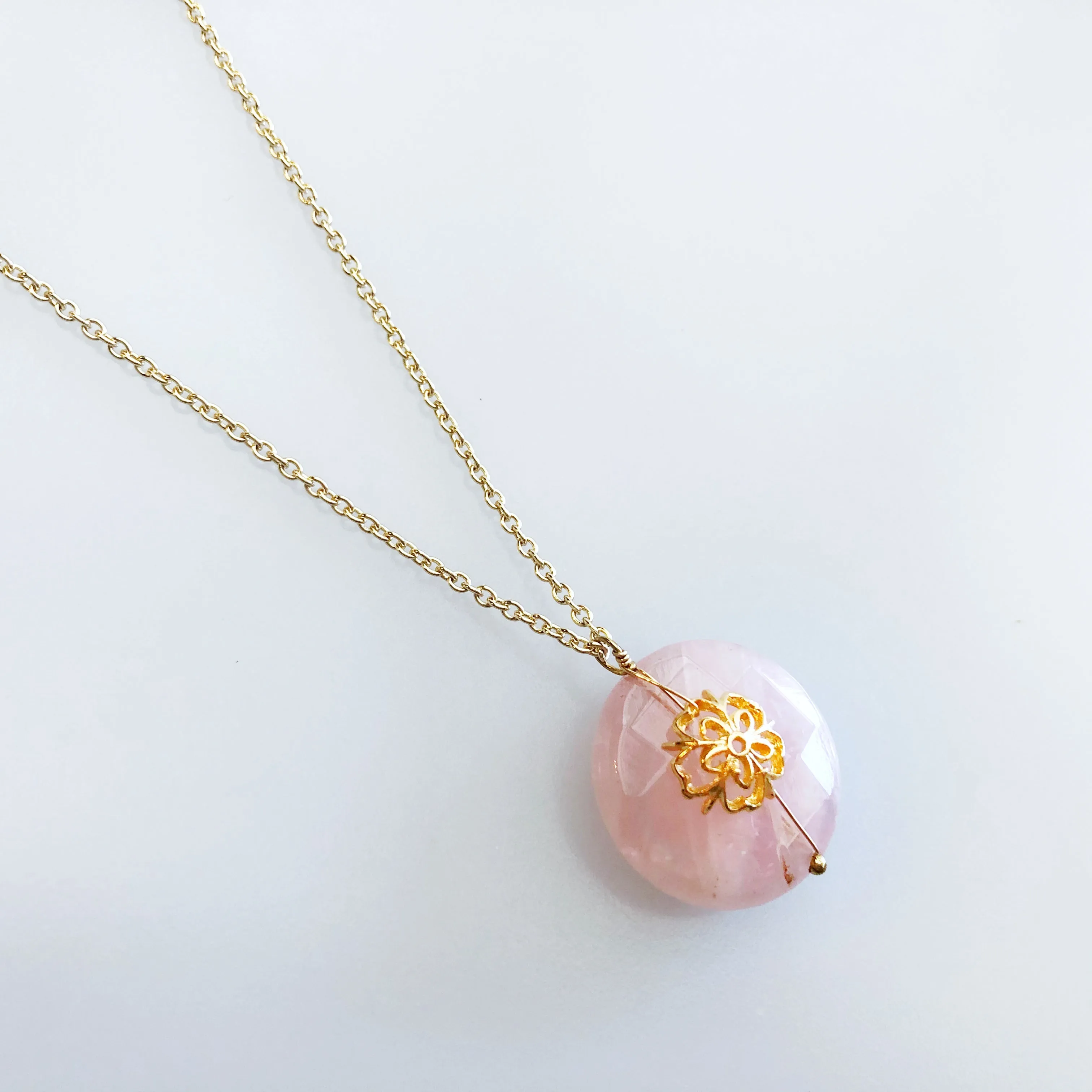 Rose Quartz Flower Necklace