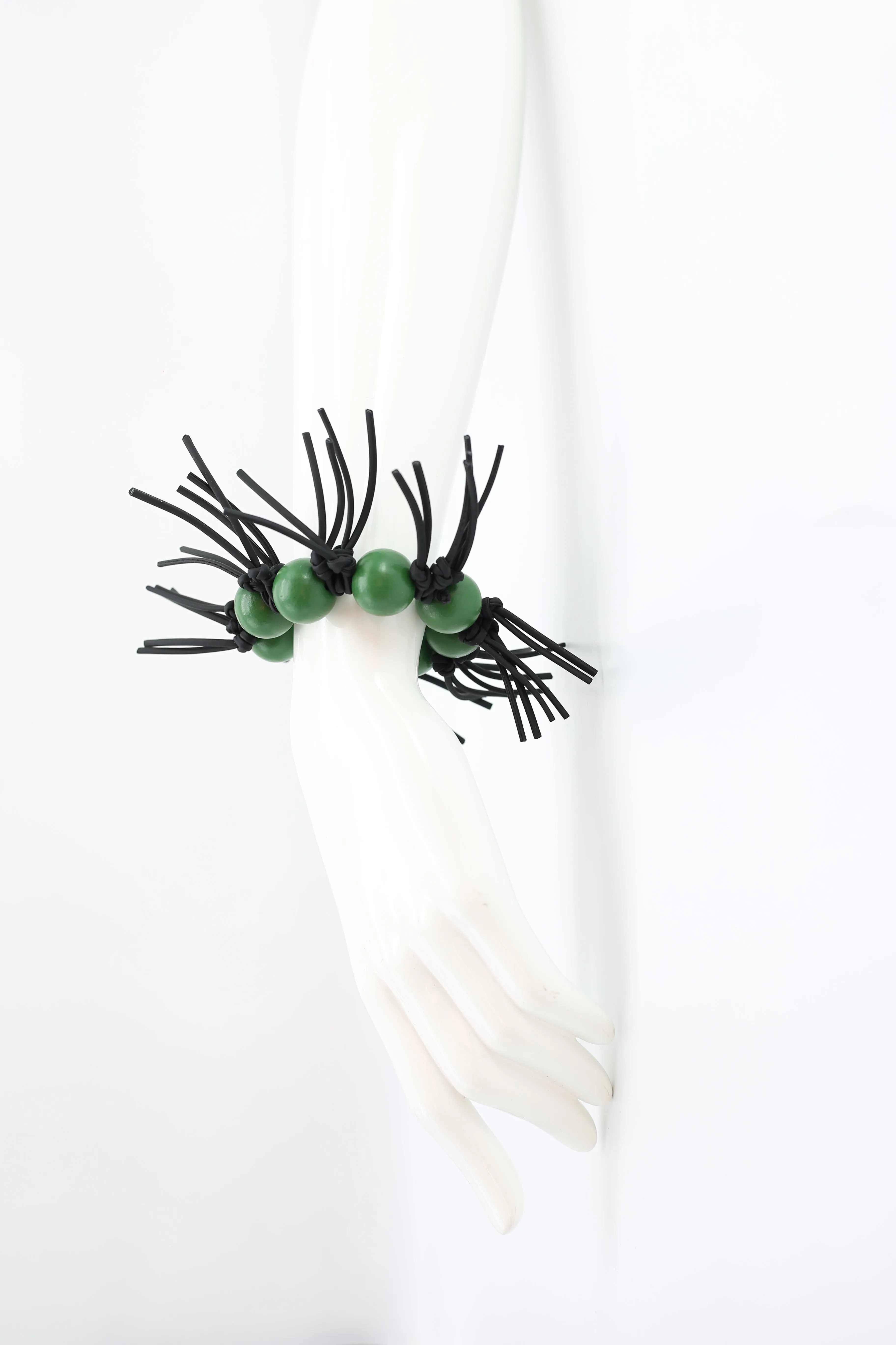 Round Beads and Leatherette Spikes Bracelet