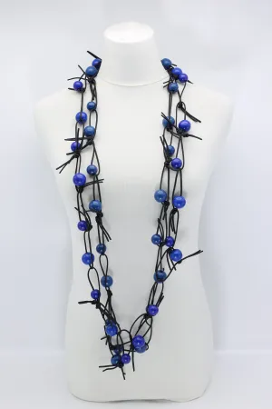 Round Beads on Leatherette Chain Necklaces Set - Pantone Classic Blue/Cobalt Blue
