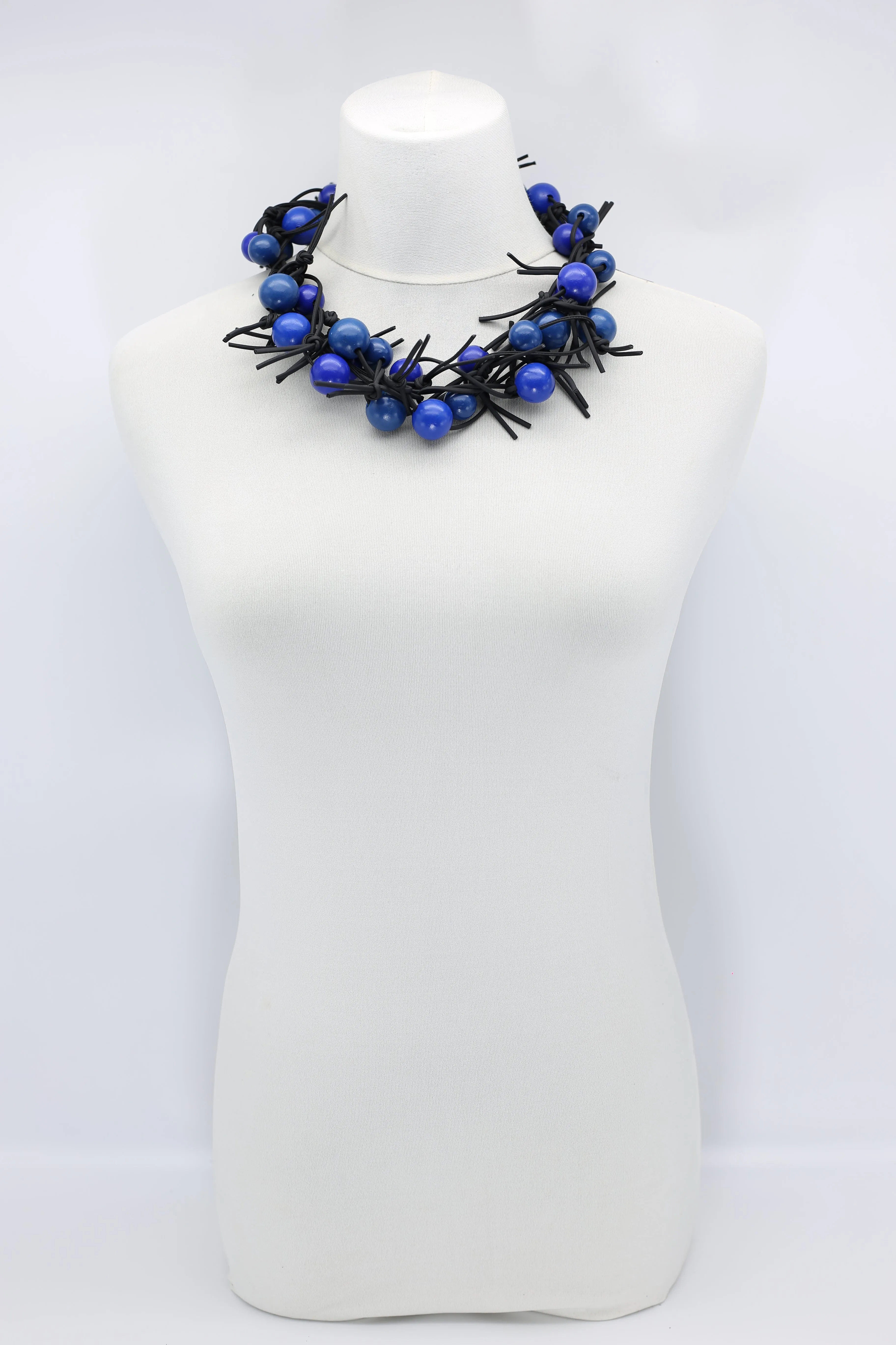 Round Beads on Leatherette Chain Necklaces Set - Pantone Classic Blue/Cobalt Blue
